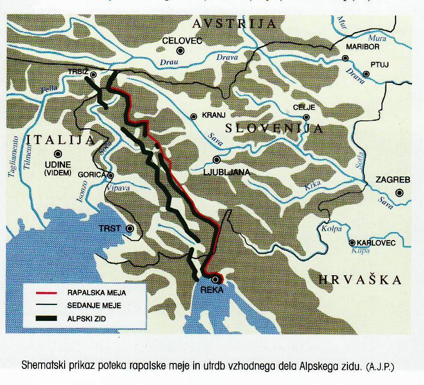Dve liniji Alpskega zidu. (Iz knjige A. J. Potočnika)