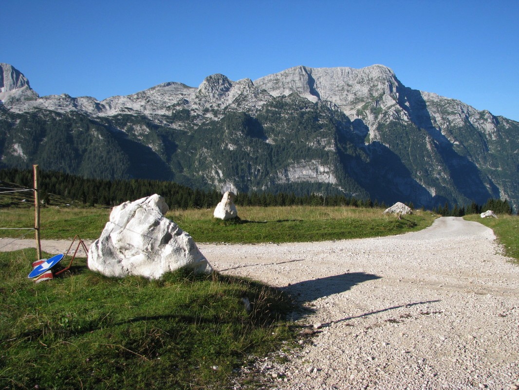 Greben jugozahodno nad planino Pecol z najvišjim zahodnim vrhom Žrd (Monte Sart)