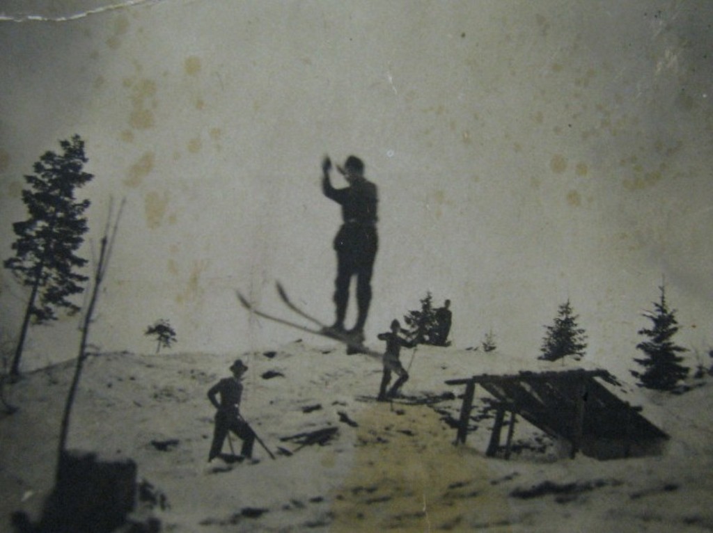 Skakalec Jože Podlipnik, skakalnica na Kamnjah, leto 1930